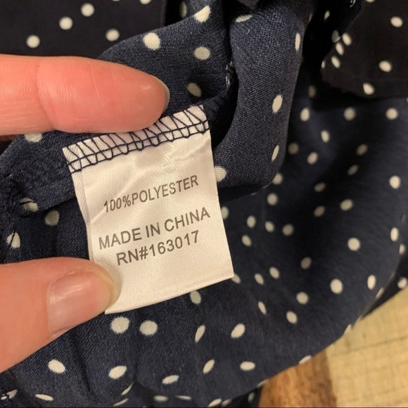 Princess Polly vertigo blues mini dress navy polka dot box cut neckline - 2 - Picture 6 of 8